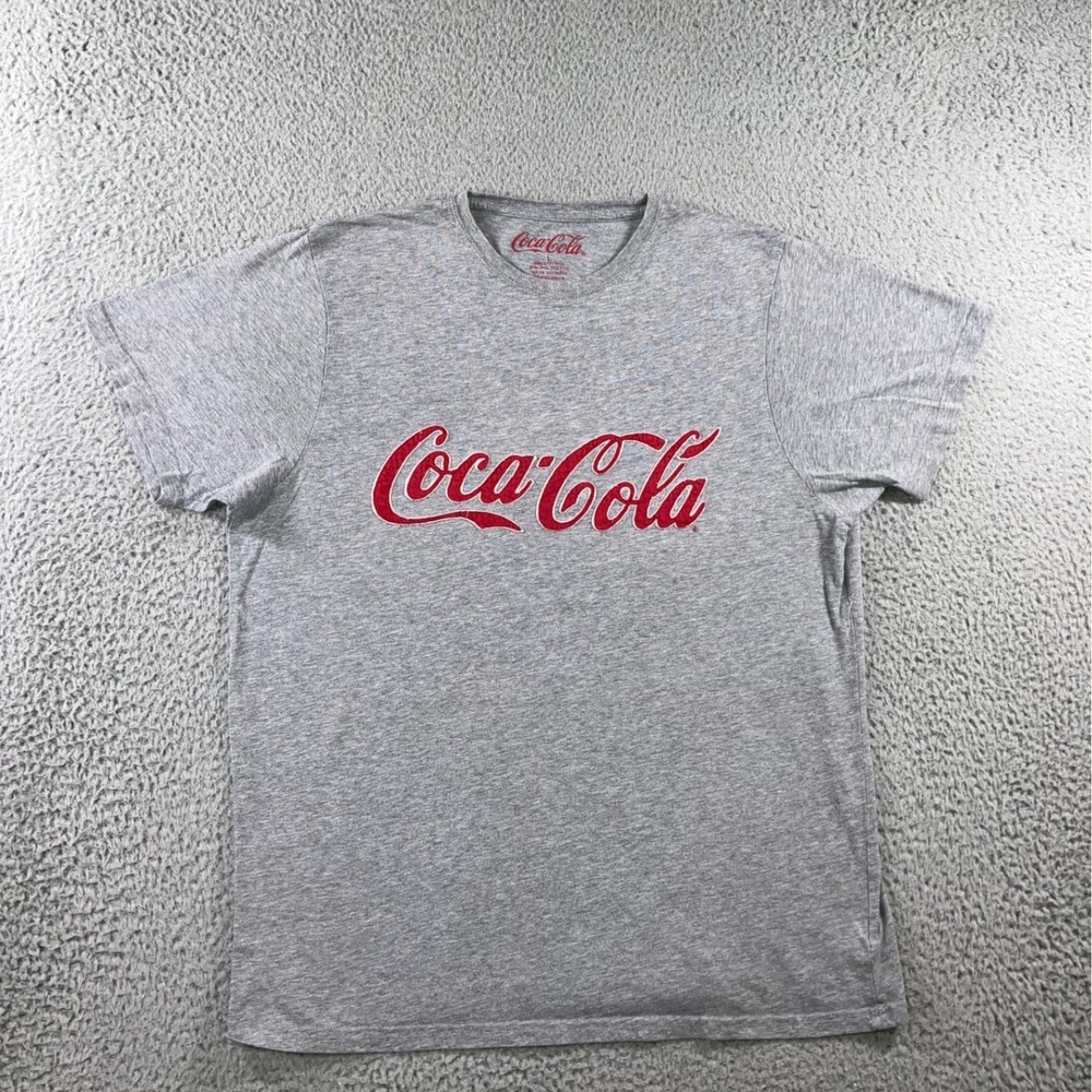 Coca-Cola Graphic T-Shirt Men L Gray Script Logo S/S Americana Retro Distressed
